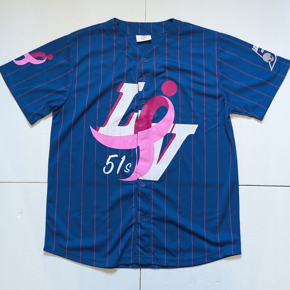 LAS VEGAS 51s PINK RIBBON MINOR LEAGUE BASEBALL JERSEY XL Breast Cancer Used.